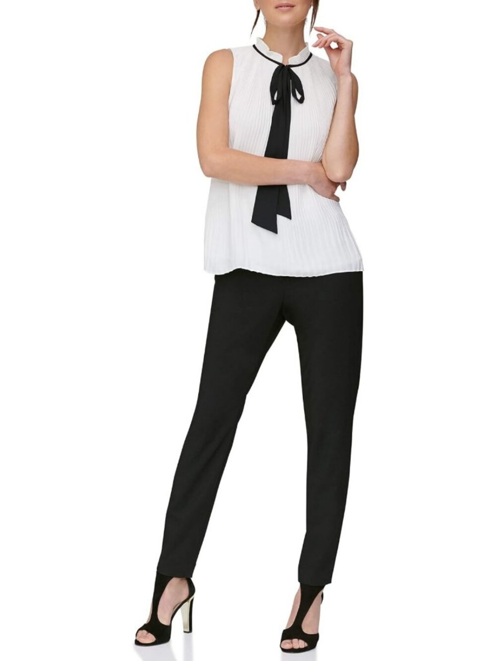 Chic Women's Sleeveless Neck Tie Blouse - Stylish Office & Casual Top